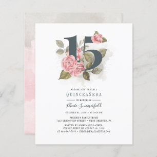 Budget Quinceanera Rustikale Seite Grün rosa Blüte