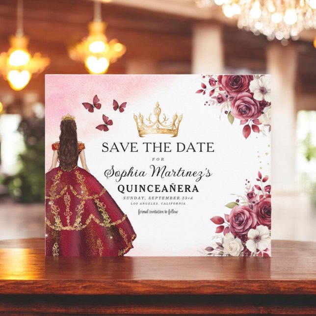 Budget Quinceanera Save the Date Blumenburgund (Von Creator hochgeladen)