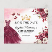 Budget Quinceanera Save the Date Blumenburgund Flyer (Vorne)