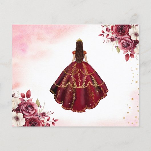 Budget Quinceanera Save the Date Blumenburgund Flyer (Hinten)