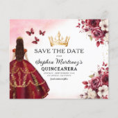 Budget Quinceanera Save the Date Blumenburgund Flyer (Vorne)