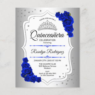Budget Quinceanera Silver White Royal Blue Einladu Flyer