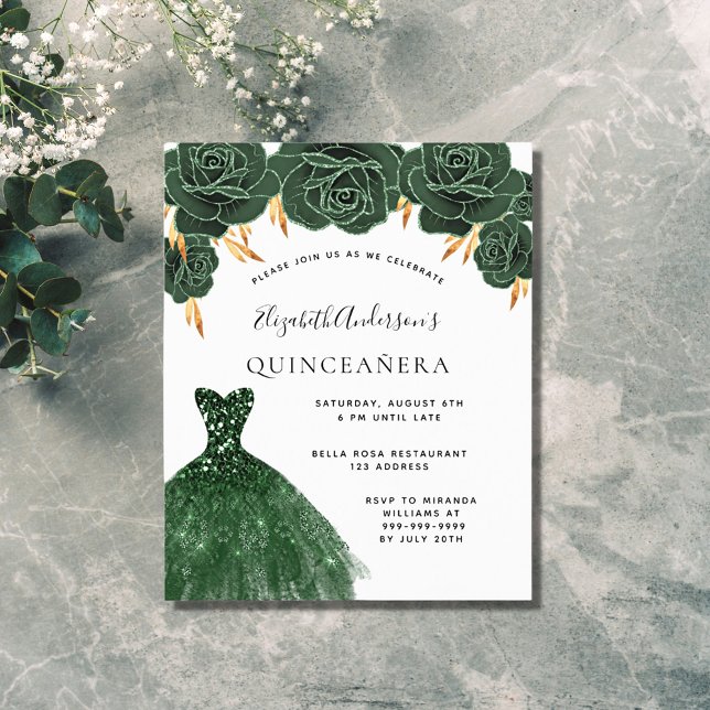 Budget Quinceanera Smaragdgrün Gold Kleid floral (Von Creator hochgeladen)