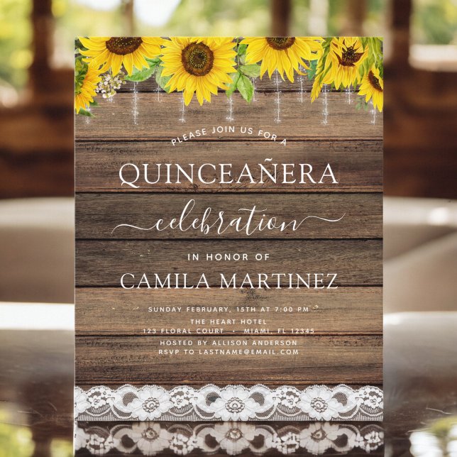 Budget Quinceanera Sonnenblume Rustikale Einladung (Von Creator hochgeladen)