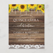 Budget Quinceanera Sonnenblume Rustikale Einladung Flyer (Vorne)
