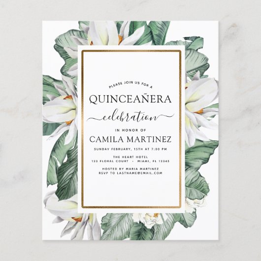 Budget Quinceañera Tropical Magnolia Einladung Flyer (Vorne)