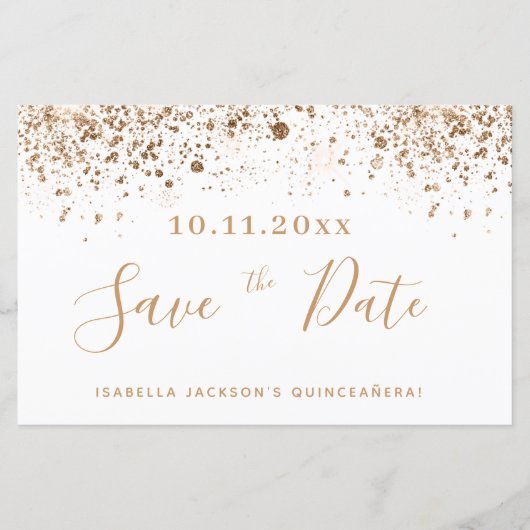 Budget Quinceanera Weißgold Save the Date (Vorderseite)