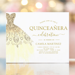 Budget Quinceanera White and Gold Glitzer