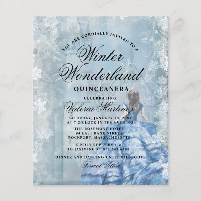 Budget Quinceanera Winter Wonderland Einladung (Vorderseite)