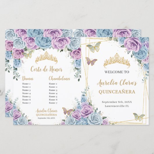 Budget Quinceañera XV Blue Lilac Padrinos Programm (Vorne/Hinten)