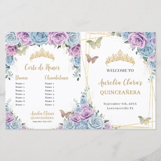 Budget Quinceañera XV Blue Lilac Padrinos Programm (Vorderseite)