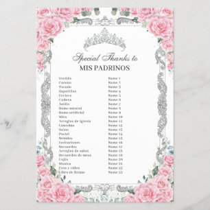 Budget Quinceñera 15 Pink Padrinos Corte Flyer