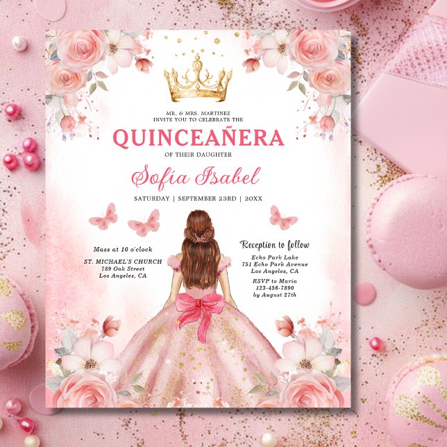 Budget Quinceñera Blush Pink Floral Butterfly (Von Creator hochgeladen)