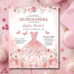 Budget Quinceñera Blush Pink Floral Butterfly