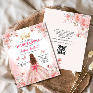 Budget Quinceñera Blush Pink Floral Butterfly Flyer