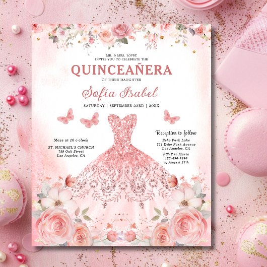 Budget Quinceñera Blush Pink Floral Butterfly Flyer