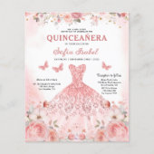 Budget Quinceñera Blush Pink Floral Butterfly Flyer (Vorne)