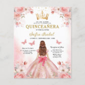 Budget Quinceñera Blush Pink Floral Butterfly Flyer (Vorne)