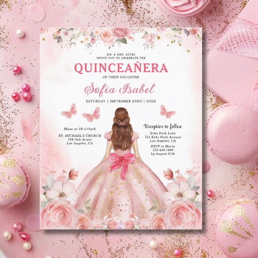 Budget Quinceñera Blush Pink Rose Blues Flyer