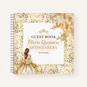 Budget Radiant Gold Floral Quinceanera Gästebuch Notizblock