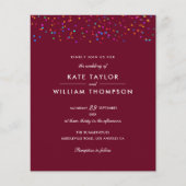 Budget Rainbow Confetti Burgundy Wedding Einladung (Vorderseite)