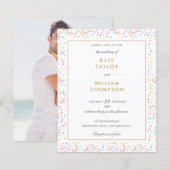 Budget Rainbow Confetti Foto Hochzeit Einladung (Vorne/Hinten)