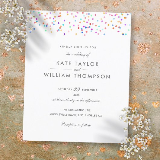 Budget Rainbow Confetti Wedding Einladung