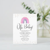 Budget Rainbow Girl Baby Shower Einladung (Stehend Vorderseite)