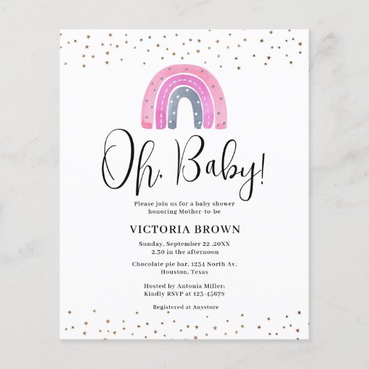 Budget Rainbow Girl Baby Shower Einladung (Vorderseite)