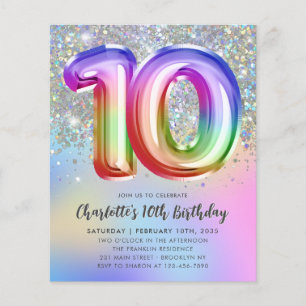 Budget Rainbow Glitzer Foil Ballon 10. Geburtstag