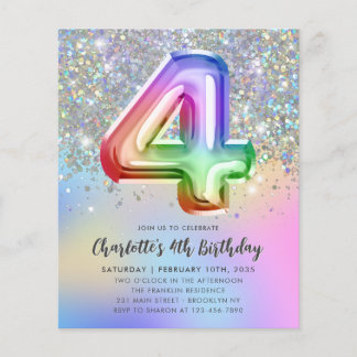 Budget Rainbow Glitzer Foil Ballon 4. Geburtstag