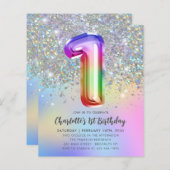 Budget Rainbow Glitzer Foil Girl 1. Geburtstag (Vorne/Hinten)
