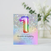 Budget Rainbow Glitzer Foil Girl 1. Geburtstag (Stehend Vorderseite)