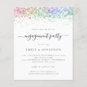 Budget Rainbow Glitzer Script Verlobung Einladung (Vorderseite)