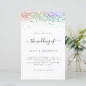 Budget Rainbow Glitzer Wedding White Invite (Stehend Vorderseite)