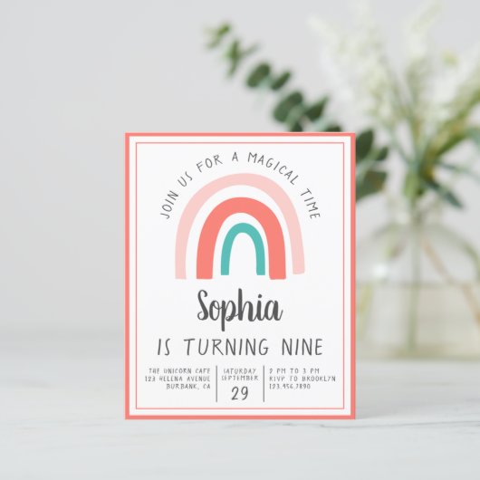 Budget Rainbow Magical Birthday Party Einladung (Stehend Vorderseite)