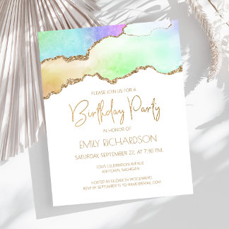 Budget Rainbow Pastel Gold Agate Geode Birthday