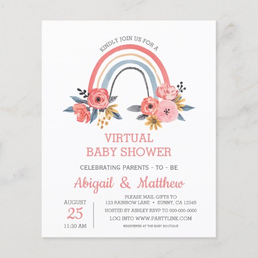 BUDGET Rainbow Virtual Baby Shower Einladung Flyer (Vorne)