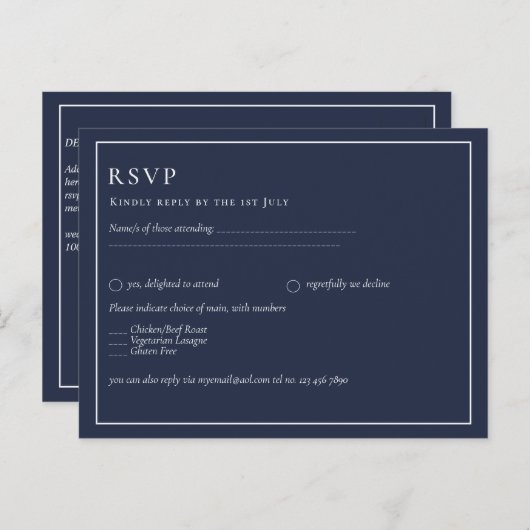 BUDGET RAVP Navy Blue Monochrome WEDD Postkarte (Vorne/Hinten)