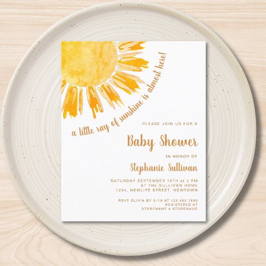 Budget Ray of Sunshine Boho Baby Shower Einladung