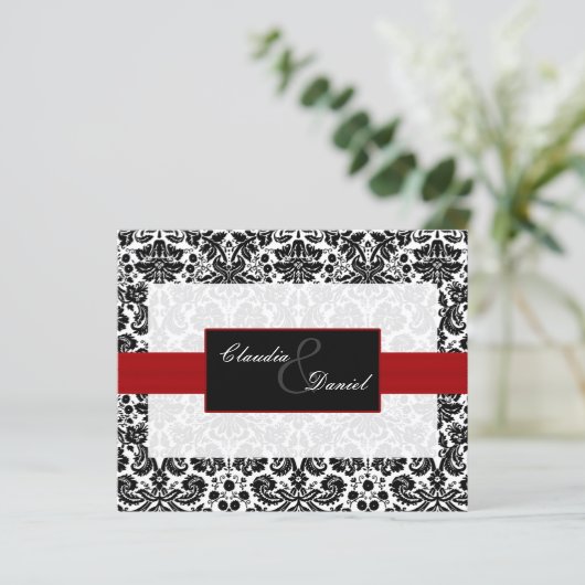 Budget Red Black Damask Einladung (Stehend Vorderseite)