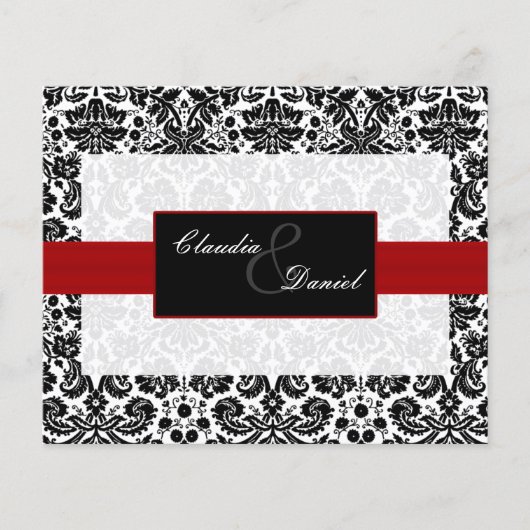 Budget Red Black Damask Einladung (Vorderseite)