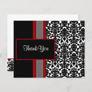 Budget Red Black Damask Wedding Danke Cards