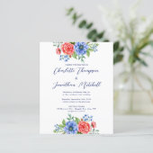 Budget Red Blue Floral Patriotic Wedite Einladung (Stehend Vorderseite)