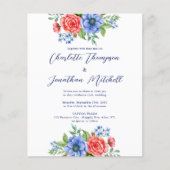 Budget Red Blue Floral Patriotic Wedite Einladung (Vorderseite)