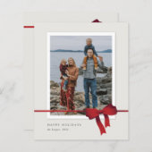 Budget Red Bow Foto Weihnachtskarte (Vorne/Hinten)