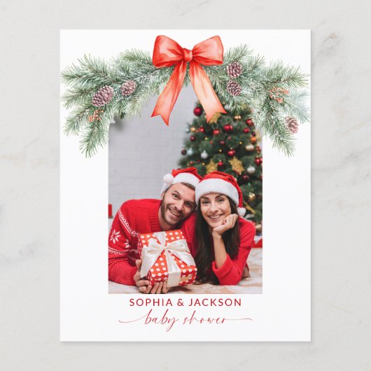 Budget Red Bow Weihnachts-Weihnachtsdusche Einladu (Rückseite)