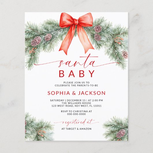 Budget Red Bow Weihnachts-Weihnachtsdusche Einladu (Vorderseite)