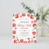 Budget Red Cherry Erster Geburtstag Einladung (Stehend Vorderseite)