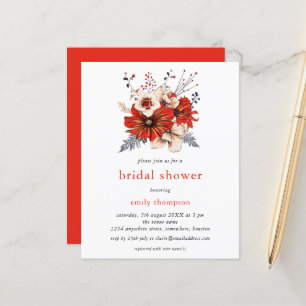 Budget Red Cream Florals Bridal Dusche Einladung